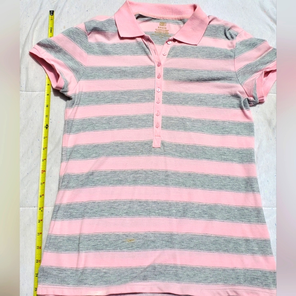 Faded Glory Pink Grey Stripe Polo Shirt, Youth Medium, Very good condition!